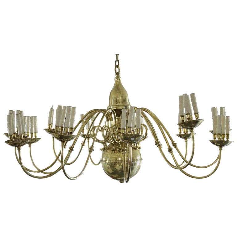 Spectacular Brass Candelabra Style 12Arm and 48 Candles Dutch Style Chandelier at 1stDibs