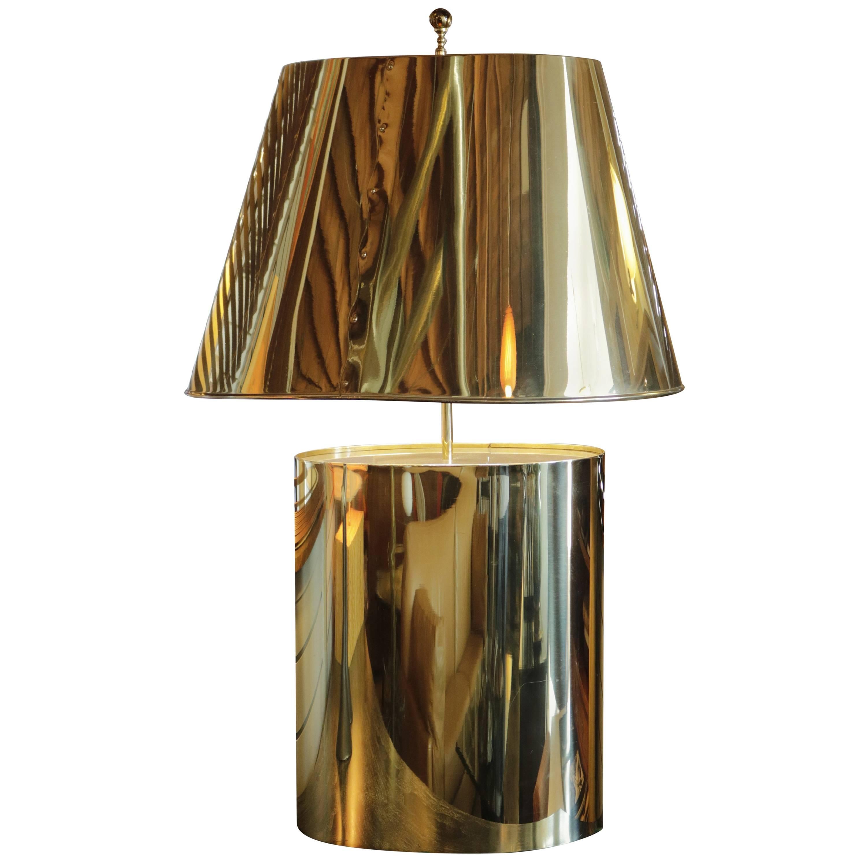 Large Brass Table Lamp Attributed to Curtis Jere