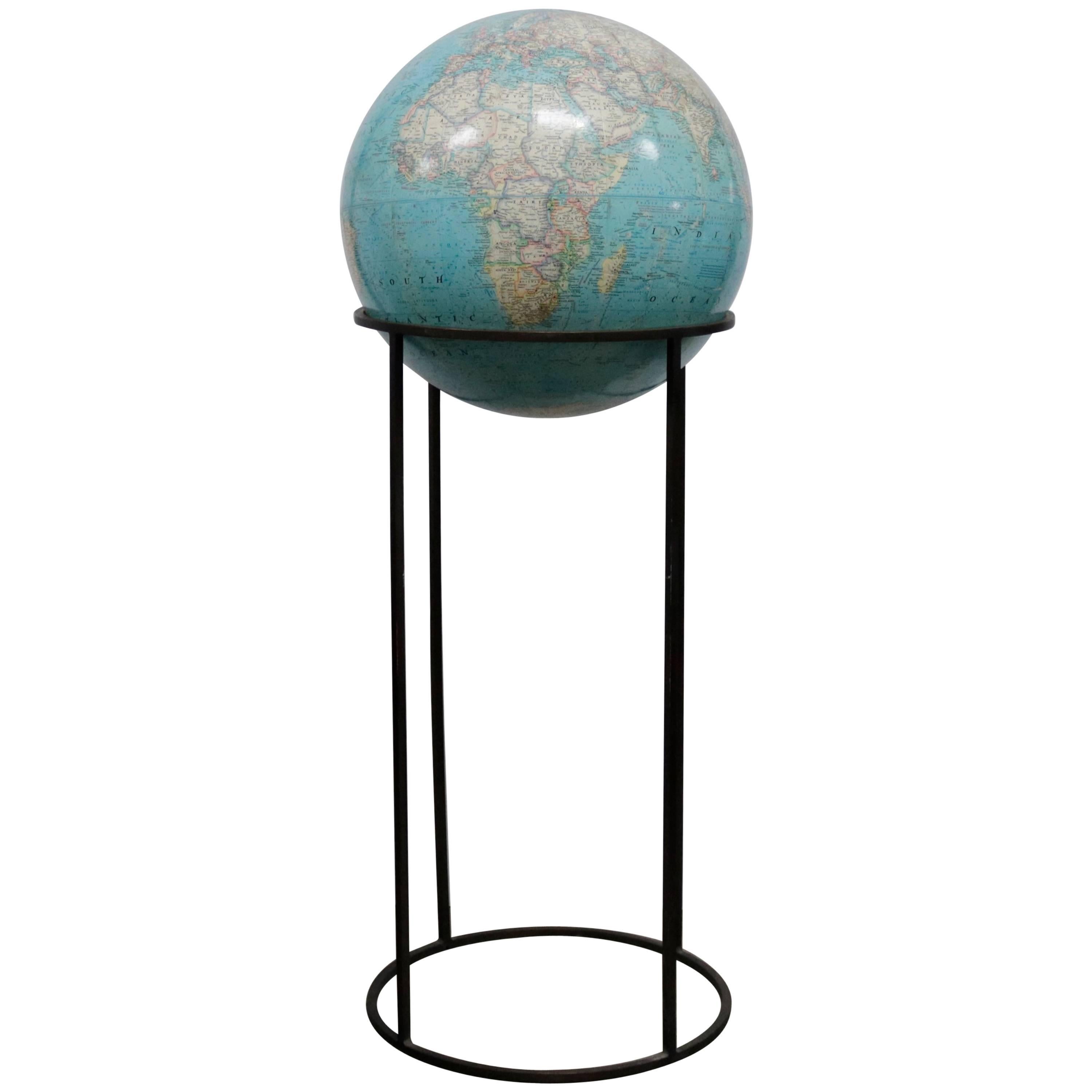 1970s National Geographic Society Globe on Brass Stand