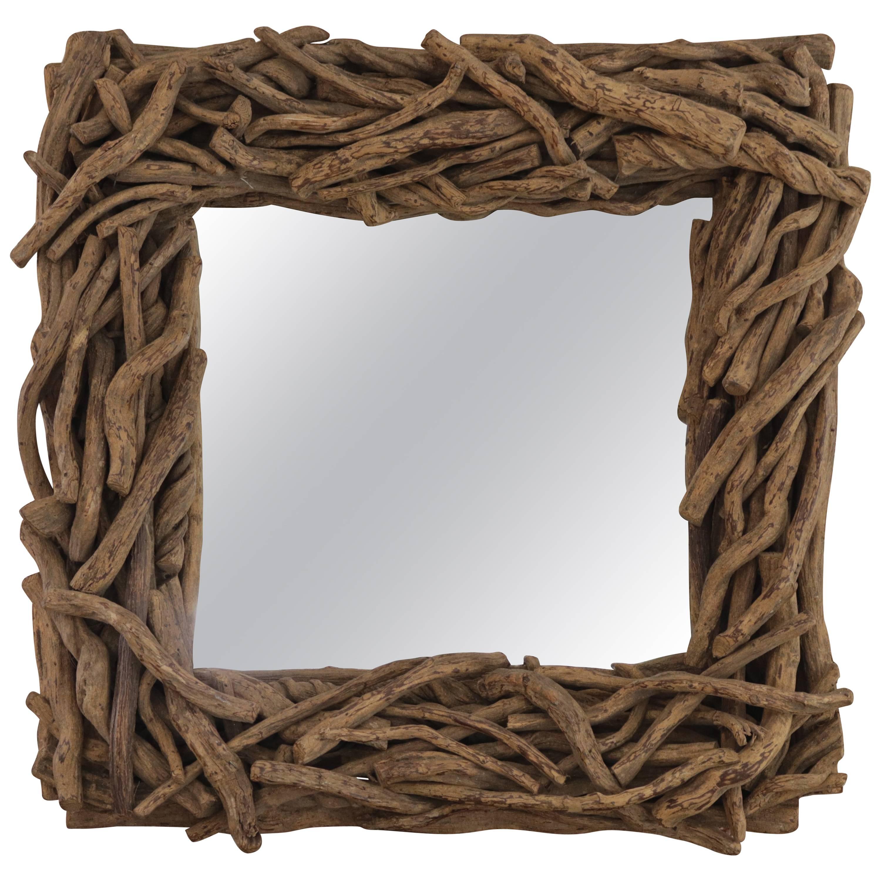 Sculptural Organic Square Bundled Driftwood Mirror