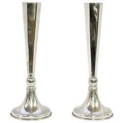 Antique Pair of Art Deco Sterling Silver Candleholders