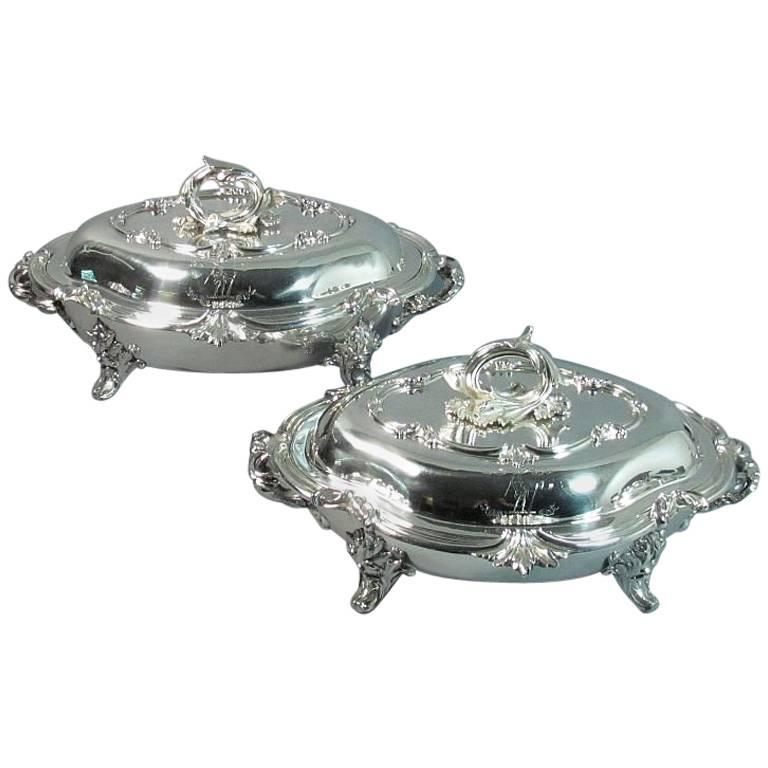 Pair of Victorian Sterling Silver Entree Dishes For Sale