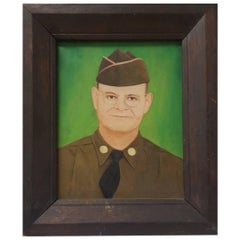 Antique 20th Century Outsider Art Portrait of an American Soldier