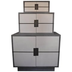 Stacked Grey and White Cabinet with Brass