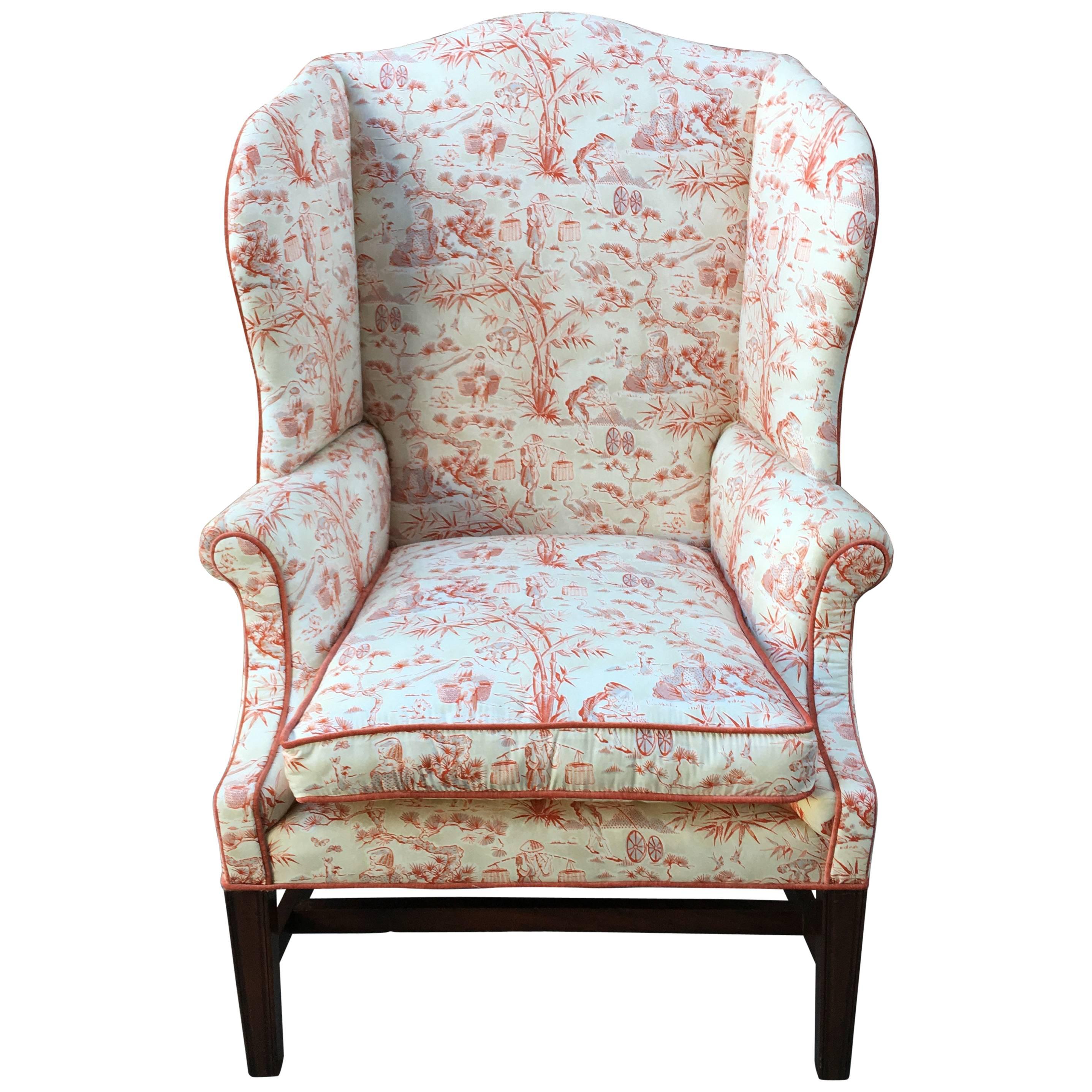 English Mahogany Wingback Chair, Mid-19th Century