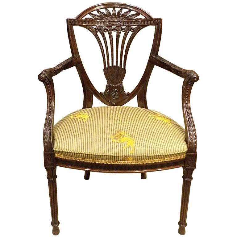 Fine Quality Mahogany Hepplewhite Style Carved Antique Armchair