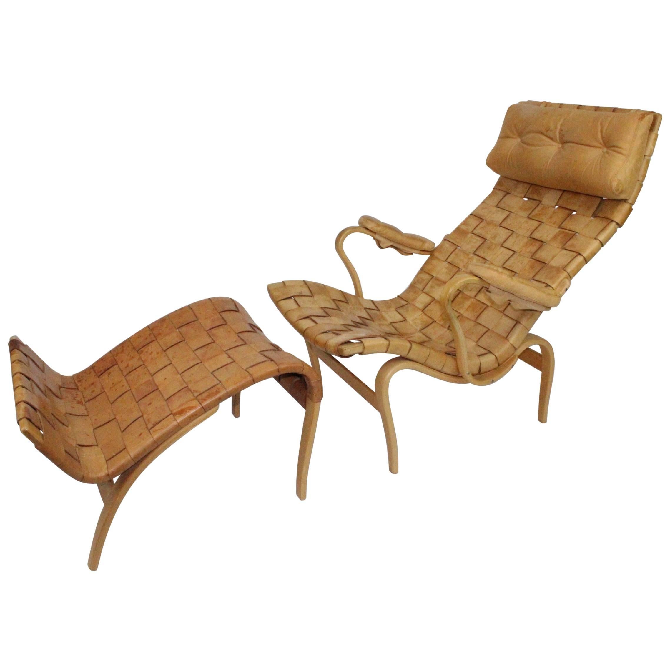 Swedish Pernilla Lounge Chair with Ottoman by Bruno Mathsson for Karl Mathsson