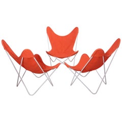 Set of Three Outdoor Early Jorge Ferrari-Hardoy Iron Butterfly Chairs for Knoll