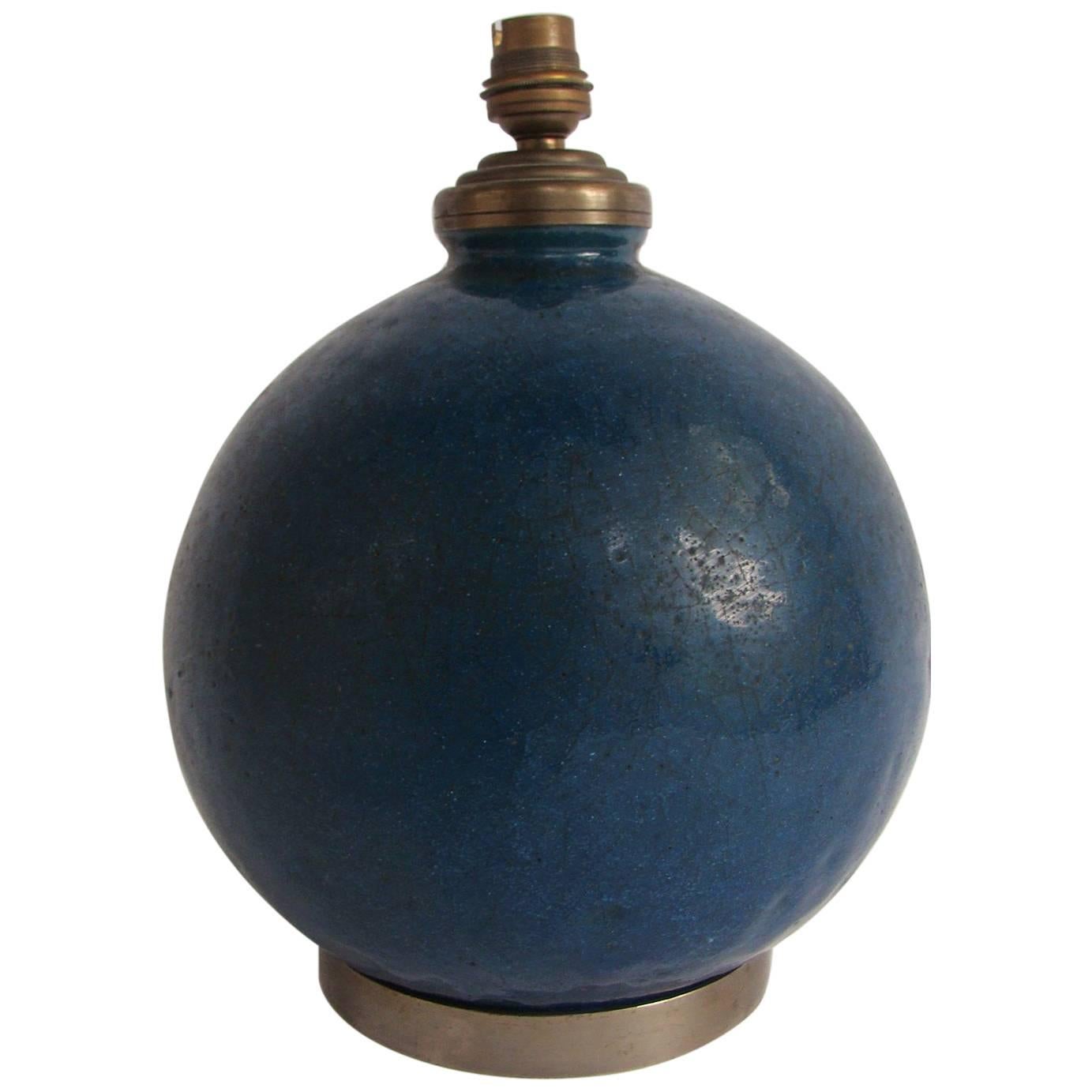 Blue Ceramic Lamp by Raoul Lachenal, circa 1930