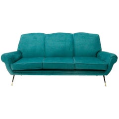 Retro Italian Three-Seat Velvet Sofa