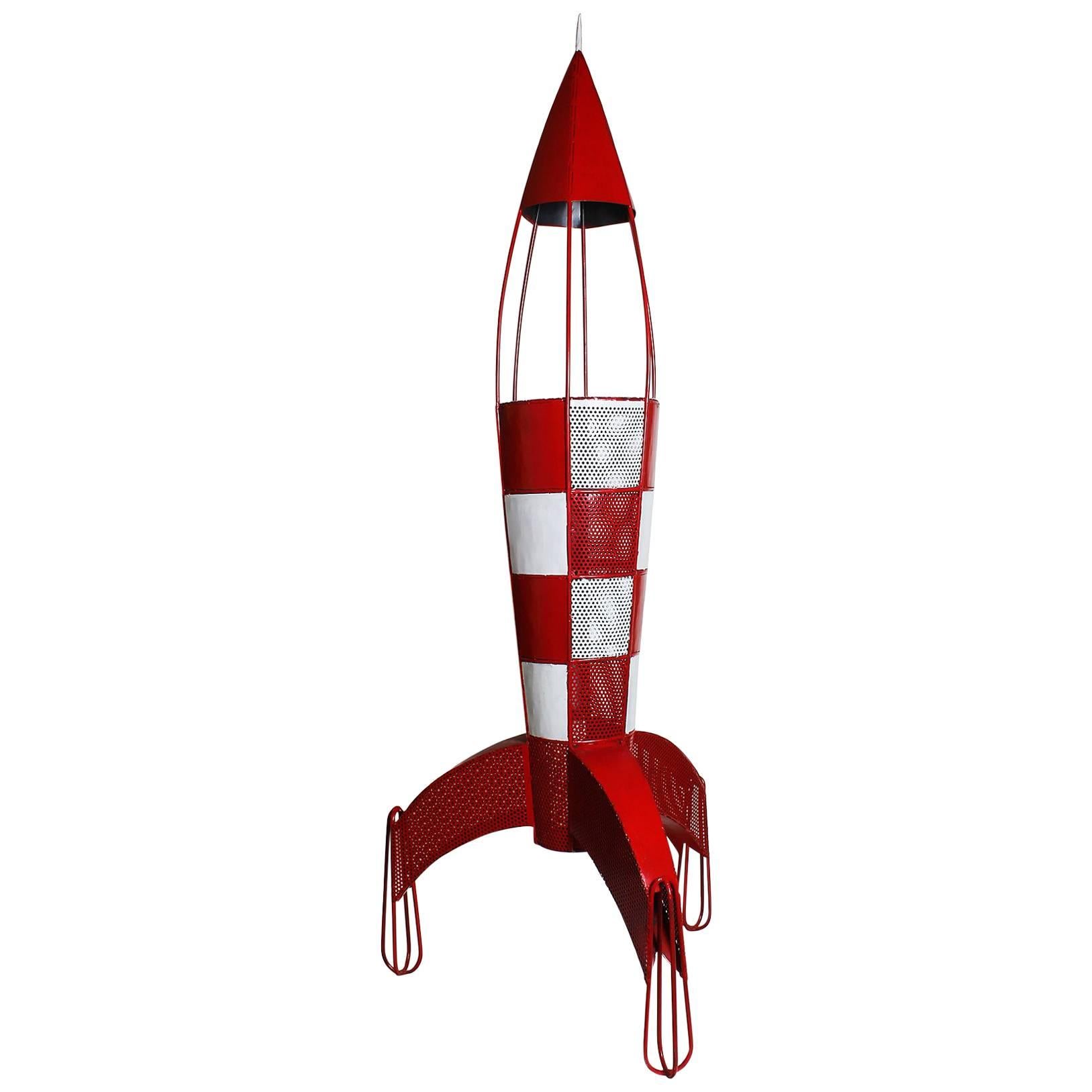 1960s Space Rocket Tintin, Standing Lamp, Steel, Red and White, France