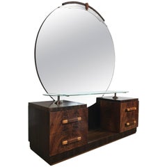 Vintage American Art Deco Vanity, Dressing Table, Mirror Manner of Donald Deskey