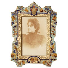 Antique French Champlevé Enamel on Gilt Brass Picture Frame