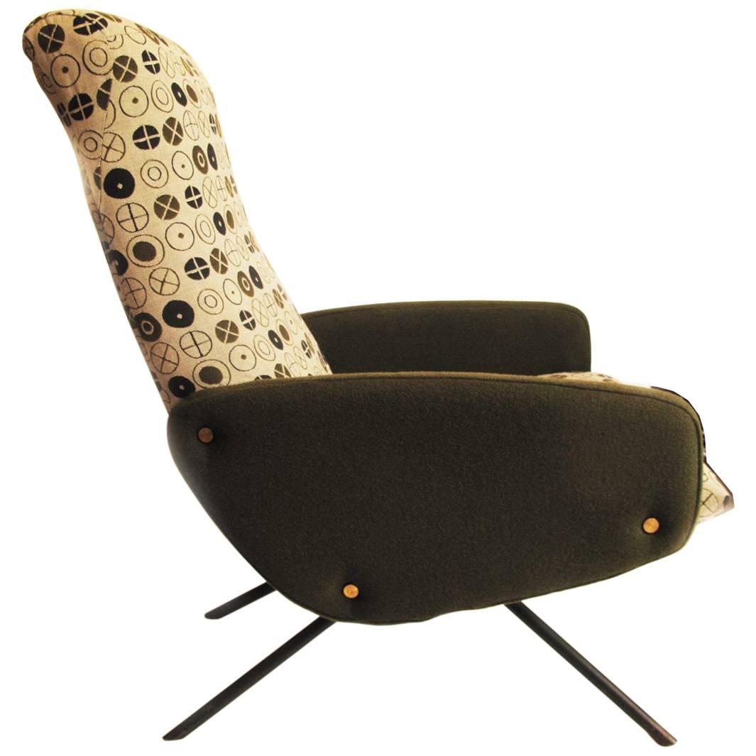 1950s Tubular Iron Frame French Armchair, New Circles Fabric For Sale