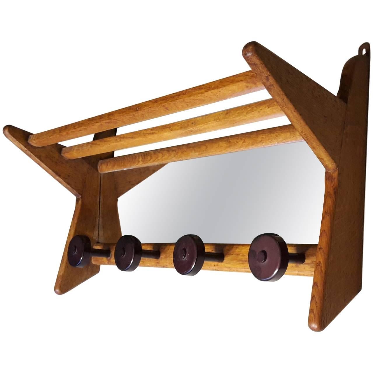 20th Century French Wall Coat Rack Made of Oak by Guillerme and Chambron, 1960s For Sale