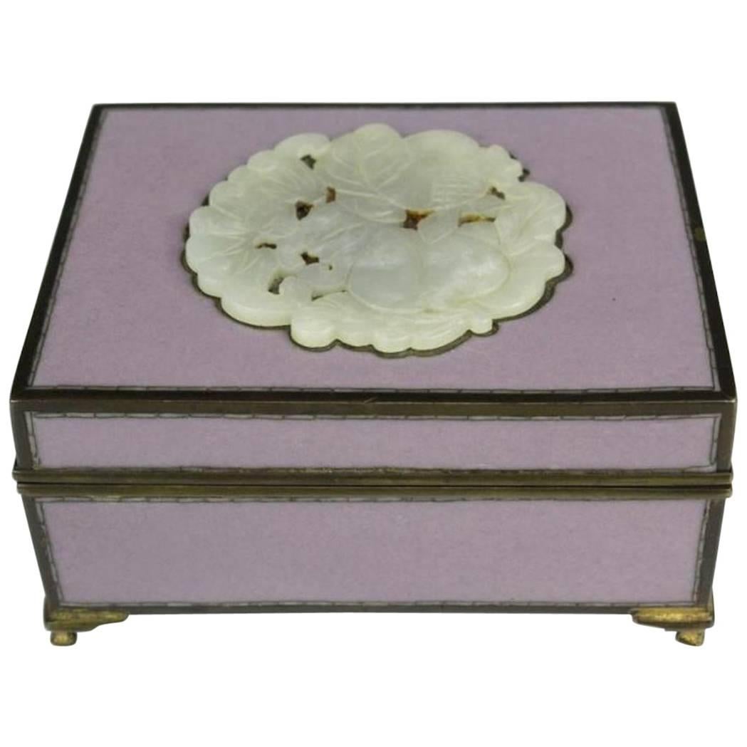 Yamanaka Finest Cloisonné Enamel Box W Jadeite Inlay, circa 1920, Inspired Gift For Sale