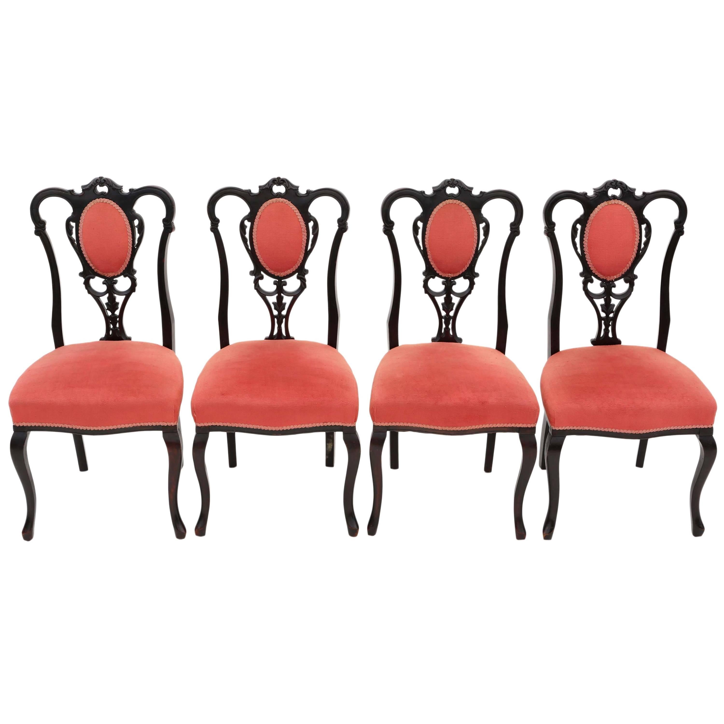 Antique Set of Four Victorian Ebonized Mahogany Dining Chairs