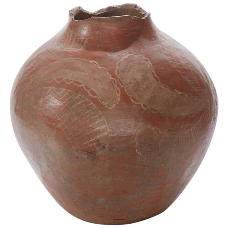 19th Century Painted Clay Country Pot from Brazil For Sale