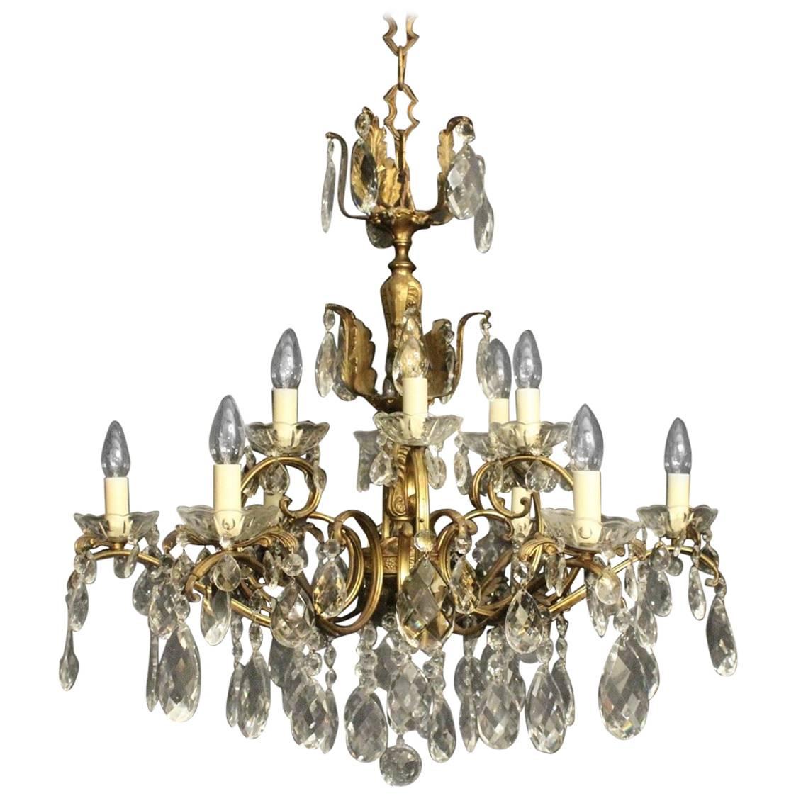 Italian Gilded and Crystal Twelve-Light Antique Chandelier