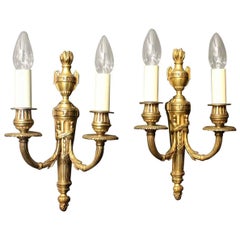 French Pair of Gilded Bronze Twin-Arm Antique Wall Lights