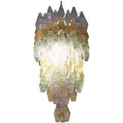 Large Multi-Color "Poliedro" Glass Chandelier by Venini, 1960