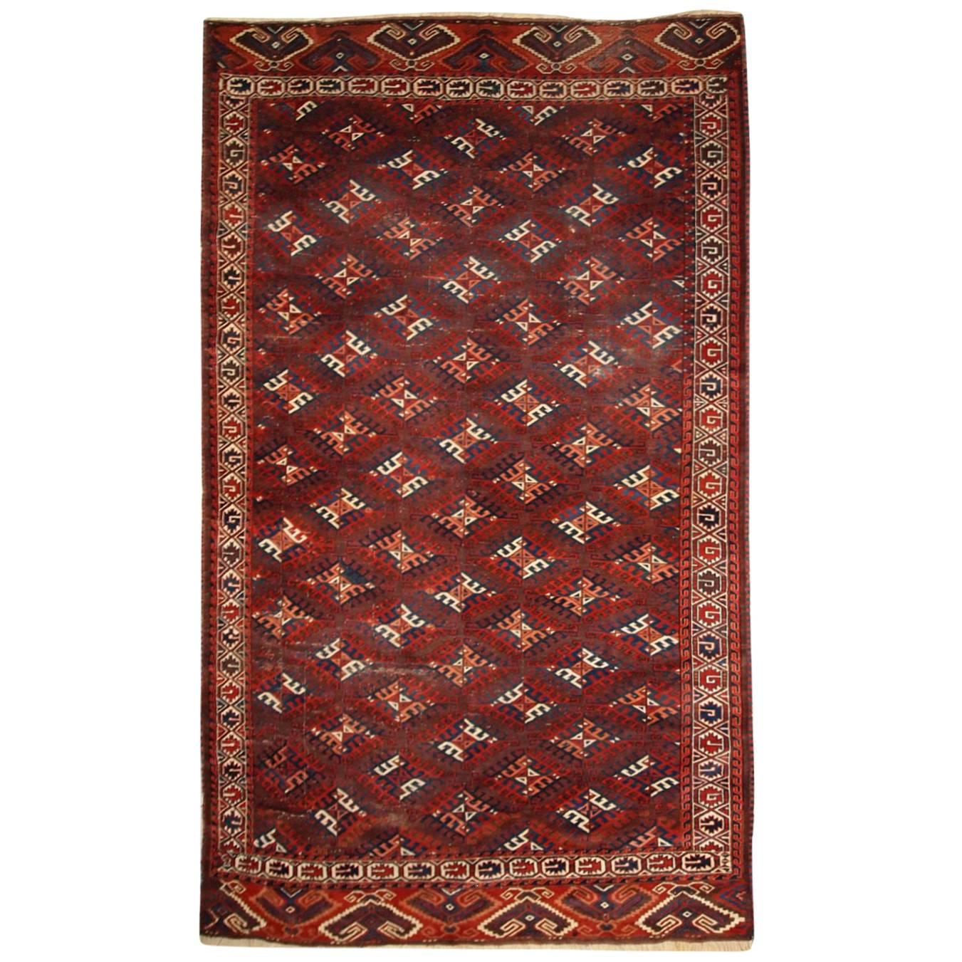 Handmade Antique Turkmen Yomud Rug, 1880s, 1C310 For Sale