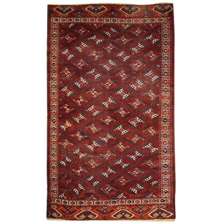 Yumosh Rug Handmade Antique Turkmen Yomud Rug, 1880s, 1C310 For Sale at 1stDibs