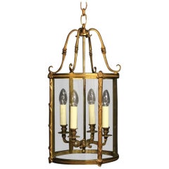 French Gilded Bronze Convex Antique Hall Lantern