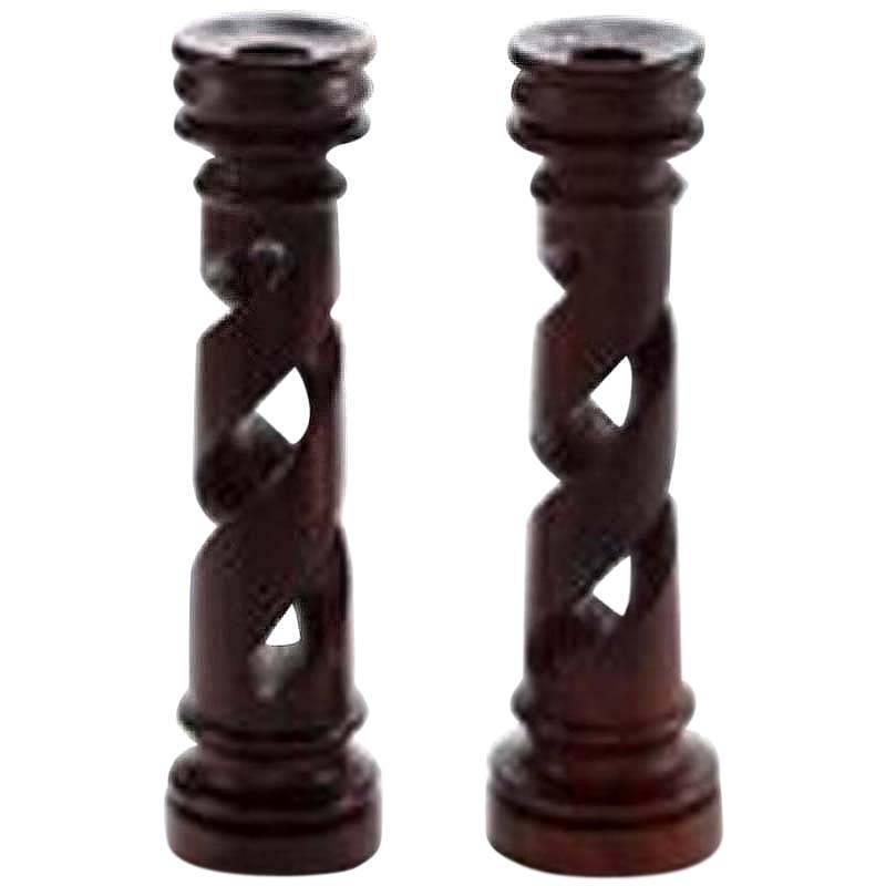 20th Century Pair of Classic Twisted Wood Candlesticks For Sale