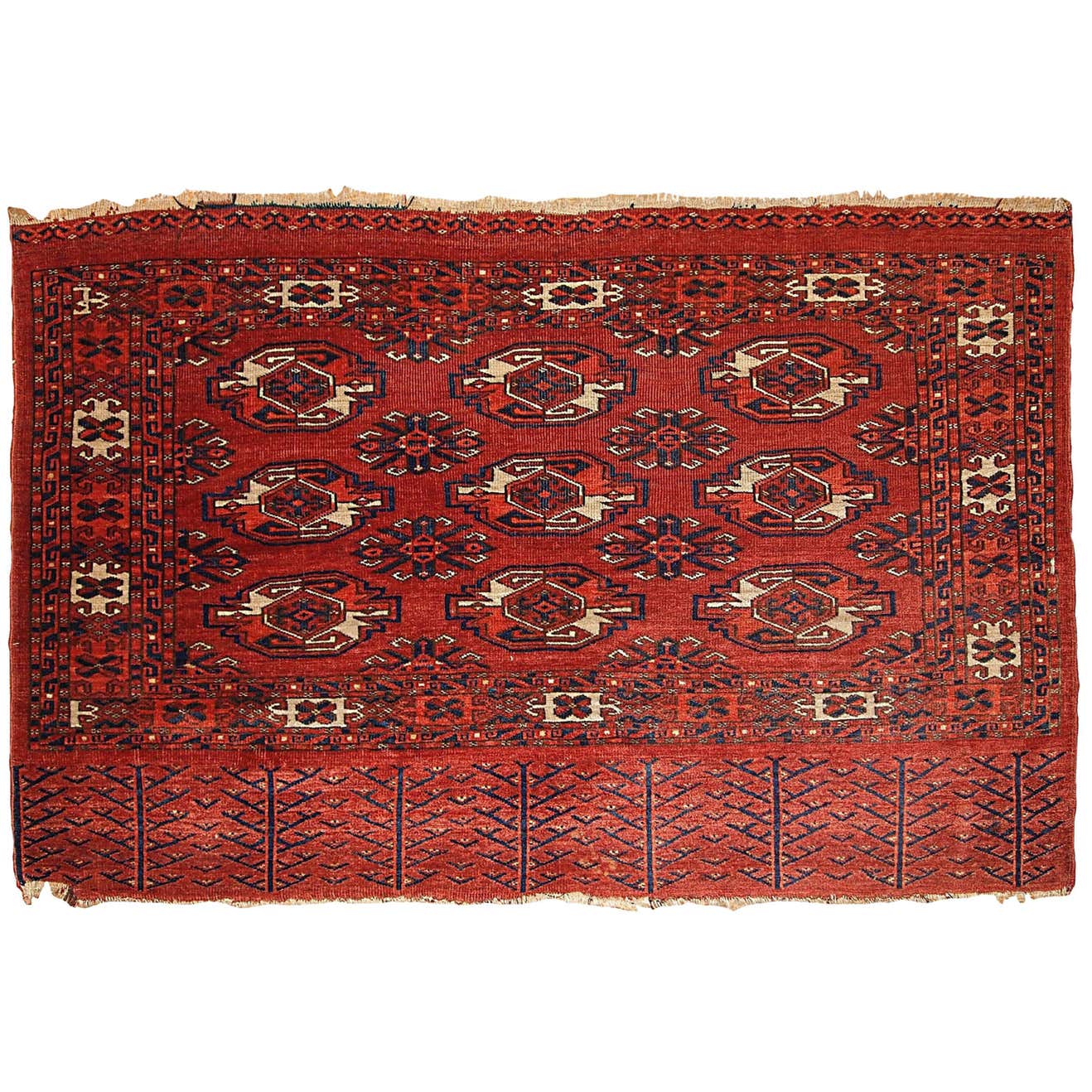 Handmade Antique Collectible Turkmen Yomud Rug, 1880s at 1stDibs