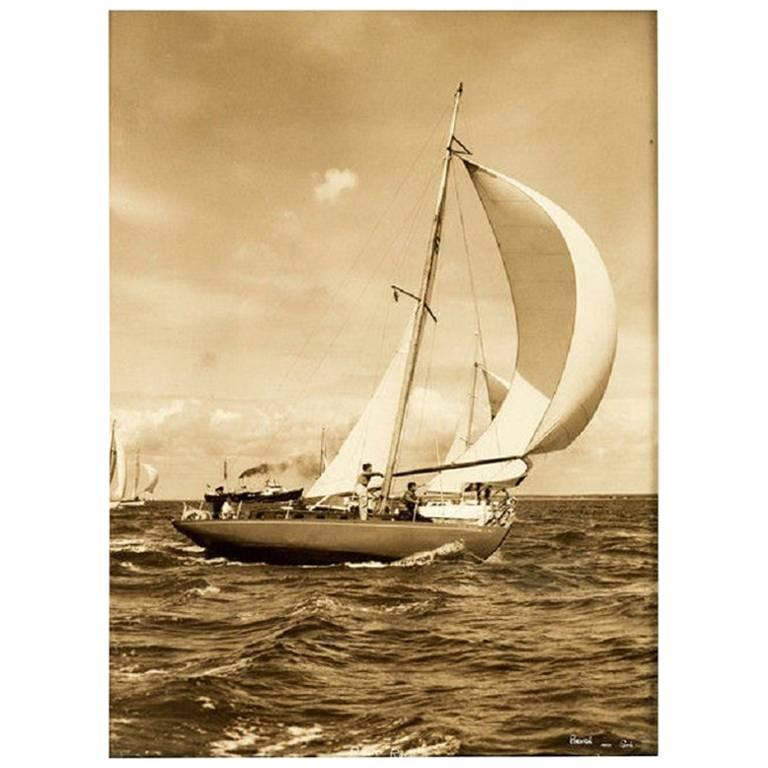 Unusually Large Silver Gelatin Photographic Print of the Yacht Right Royal