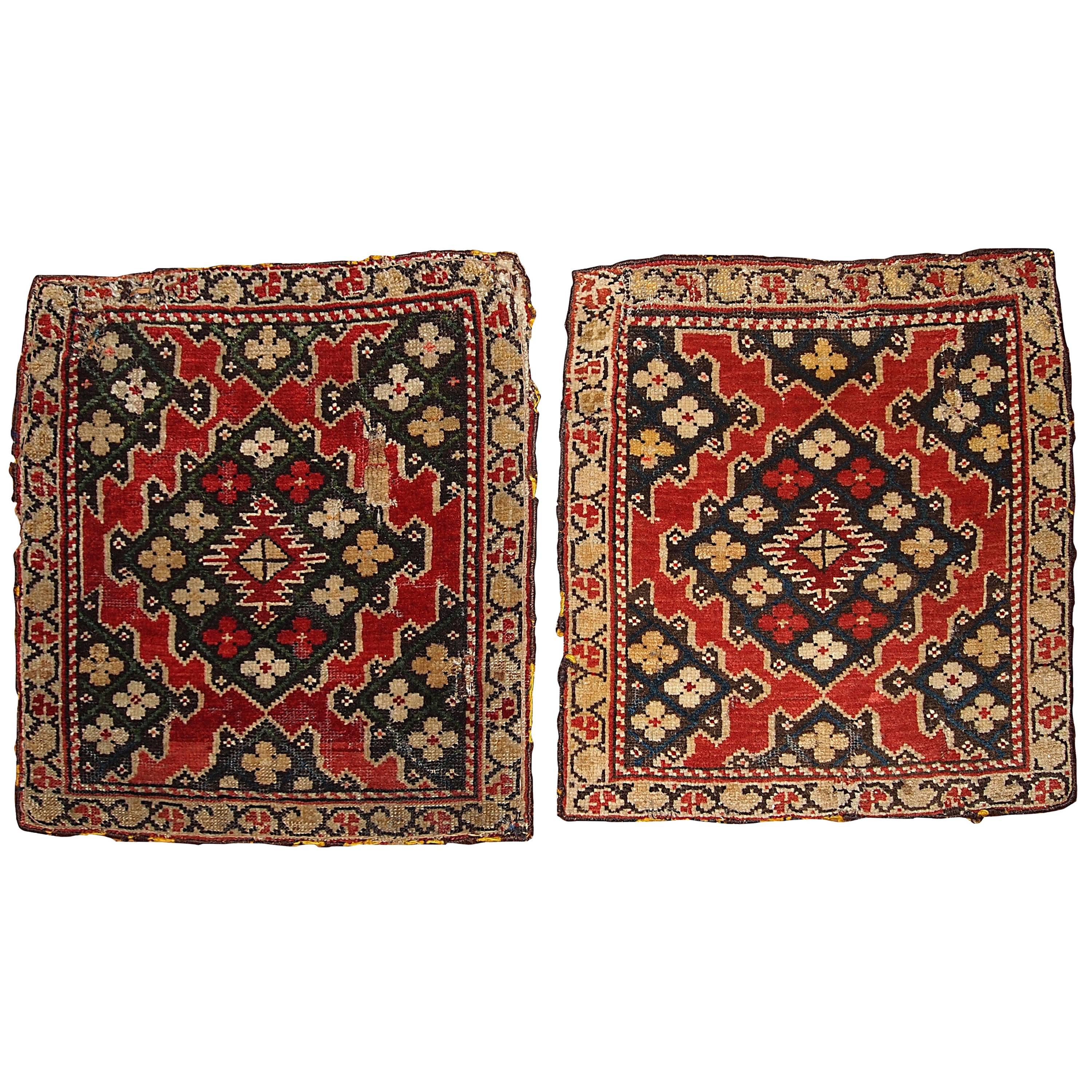 Handmade Antique Collectible Armenian Karabakh Pair of Rugs, 1880s, 1B358