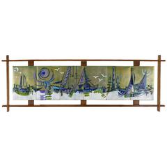 Six-Panel Enameled Brass Abstract Harbor Scene 2