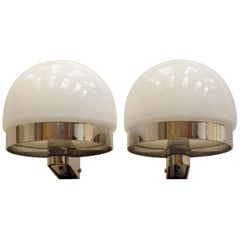 Retro André Ricard, Pair of Opal Glass Sconces, 1970s, Spain