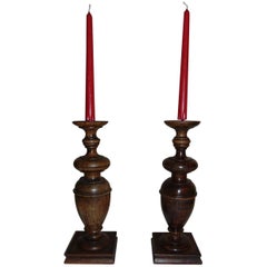 Candlesticks 19th Century Walnut Woodturning