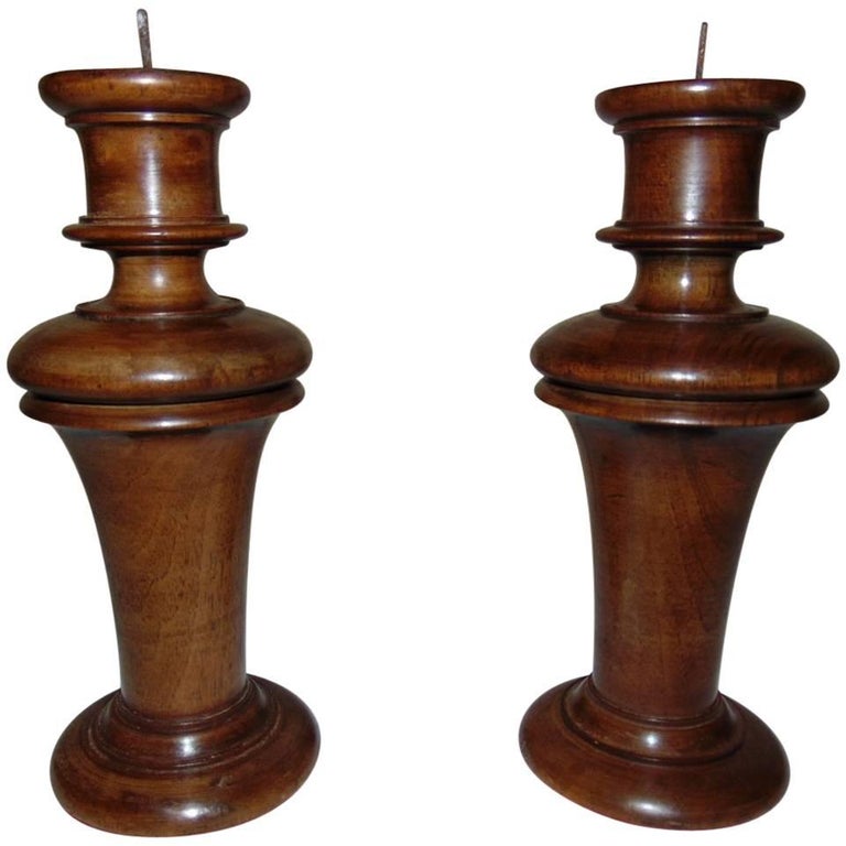 Candlesticks, Turned Walnut circa 1890 For Sale at 1stdibs