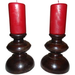 Antique Candlesticks, Turned Walnut circa 1890