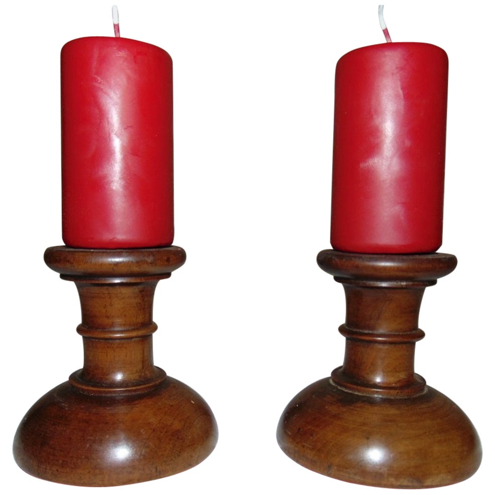 Pair of Walnut Turned Candlesticks, circa 1880 For Sale at 1stDibs
