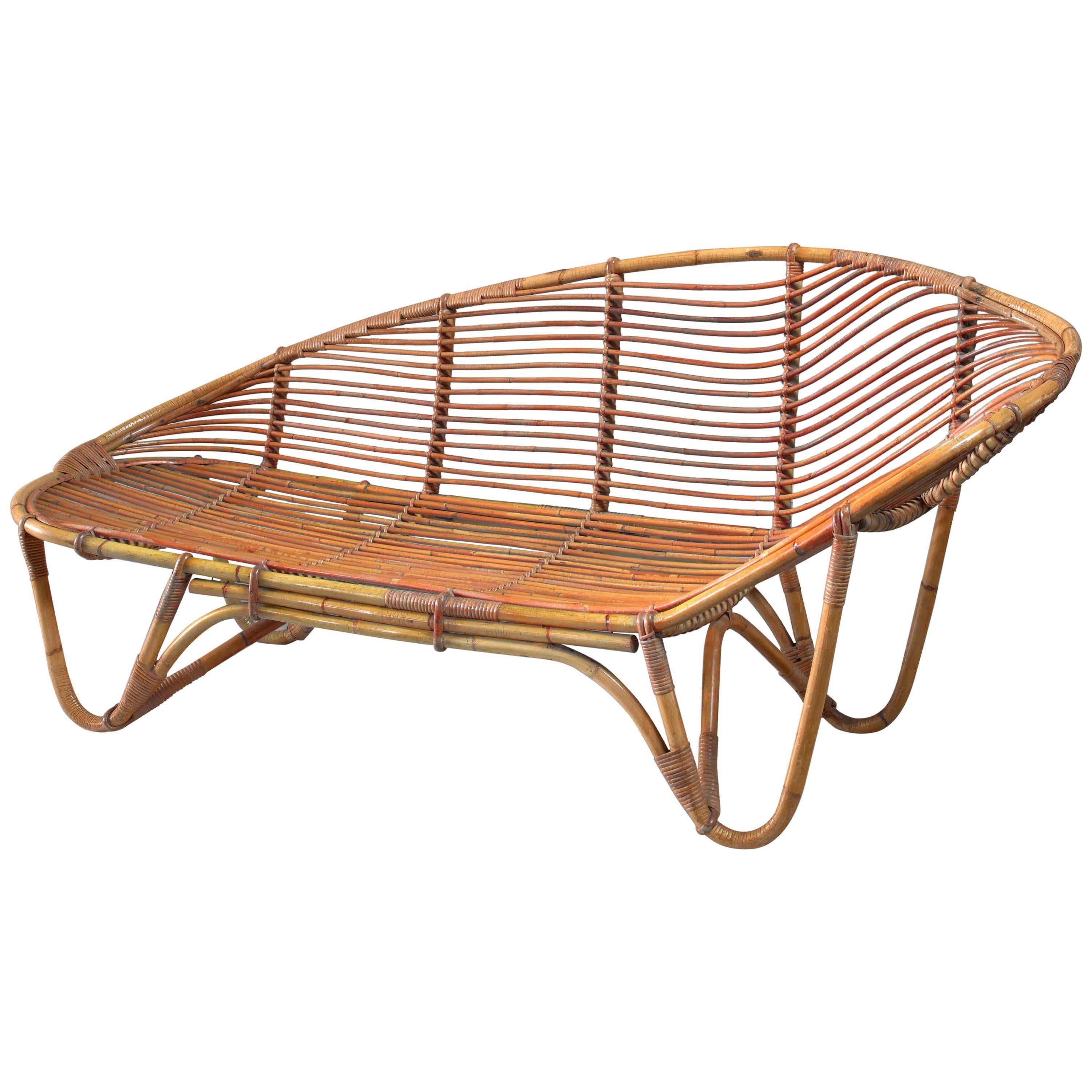 Swedish Bamboo and Rattan Chaise Longue, 1940s For Sale