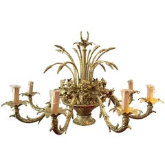 Vintage French Basket Chandelier Gilt Bronze, 1960