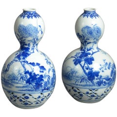 Late 19th Century Pair of Blue and White Gourd Vases