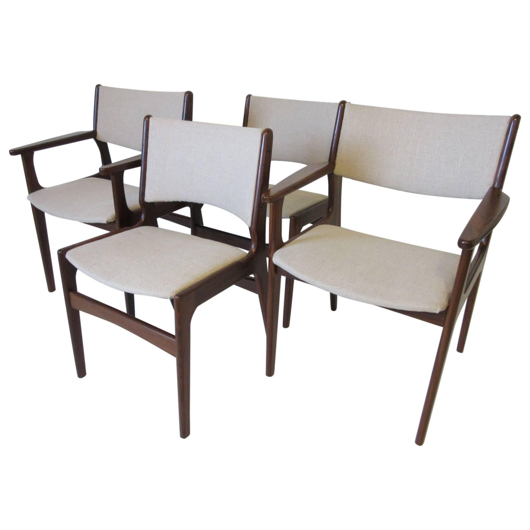 Danish Upholstered Wood Dining Chairs by Erik Buch