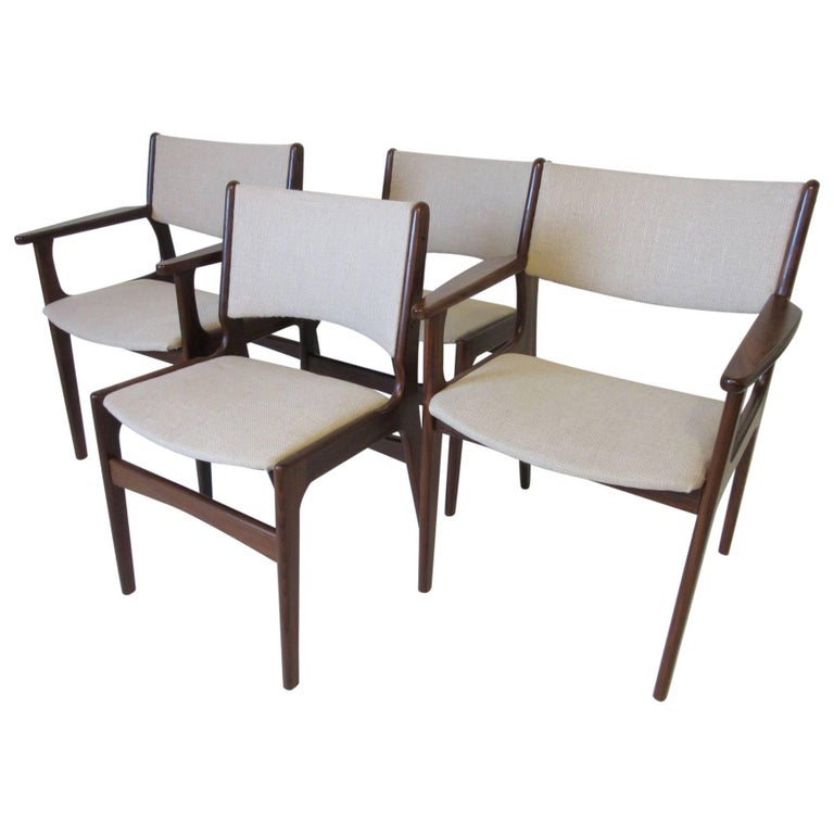 Danish Upholstered Wood Dining Chairs by Erik Buch at 1stDibs