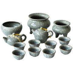 Chinese Porcelain Tea Sets, Incense Burner, 13-Piece Ge Ware