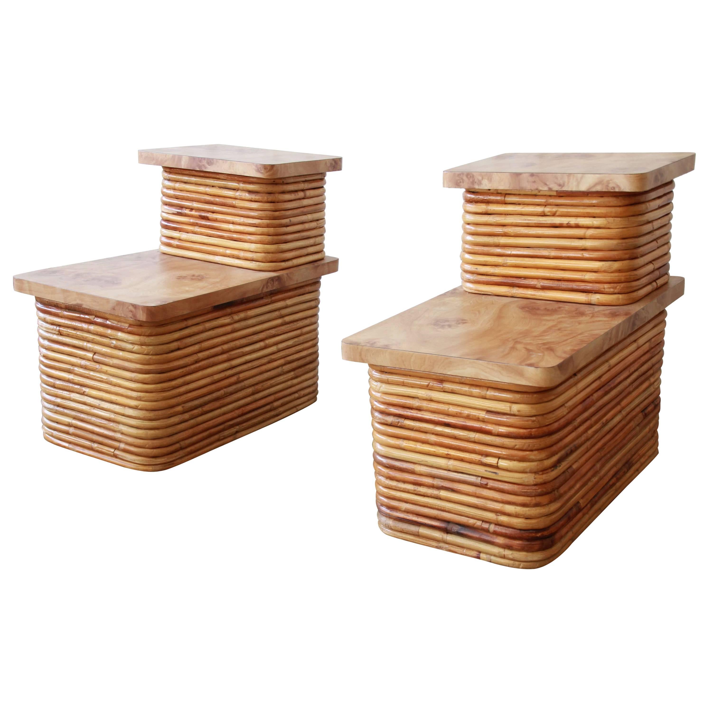Bamboo End Tables in the Style of Paul Frankl, Pair