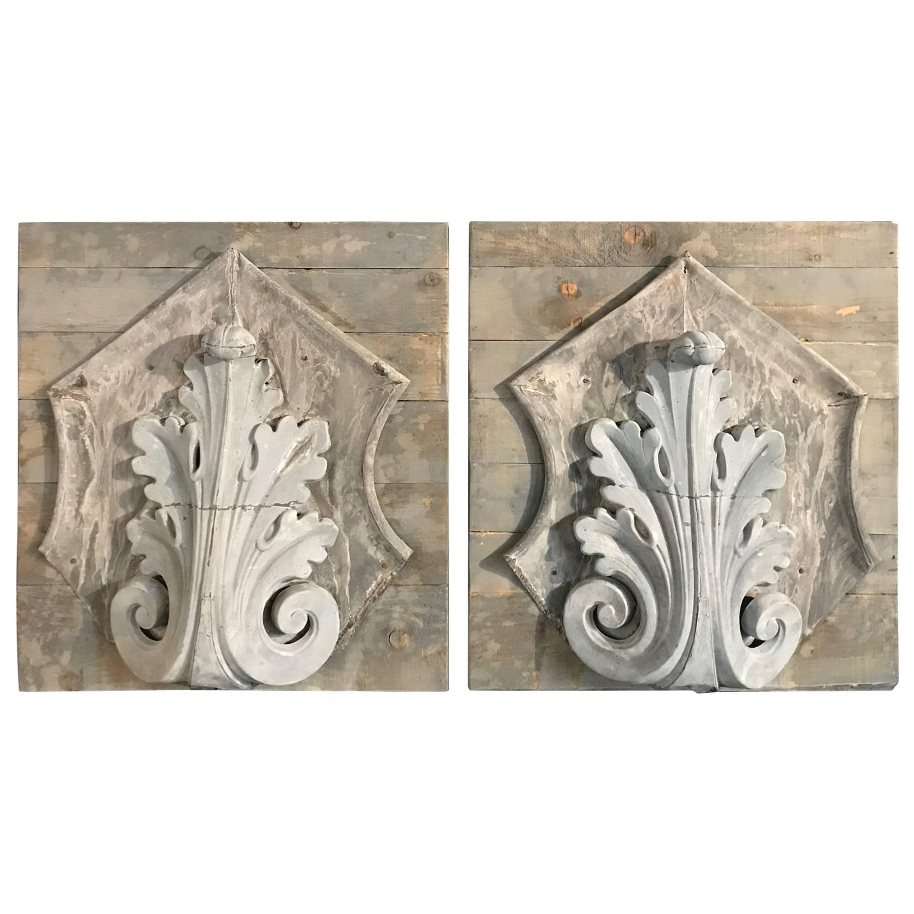 Pair of 19th Century Mounted Zinc Architectural Fragments