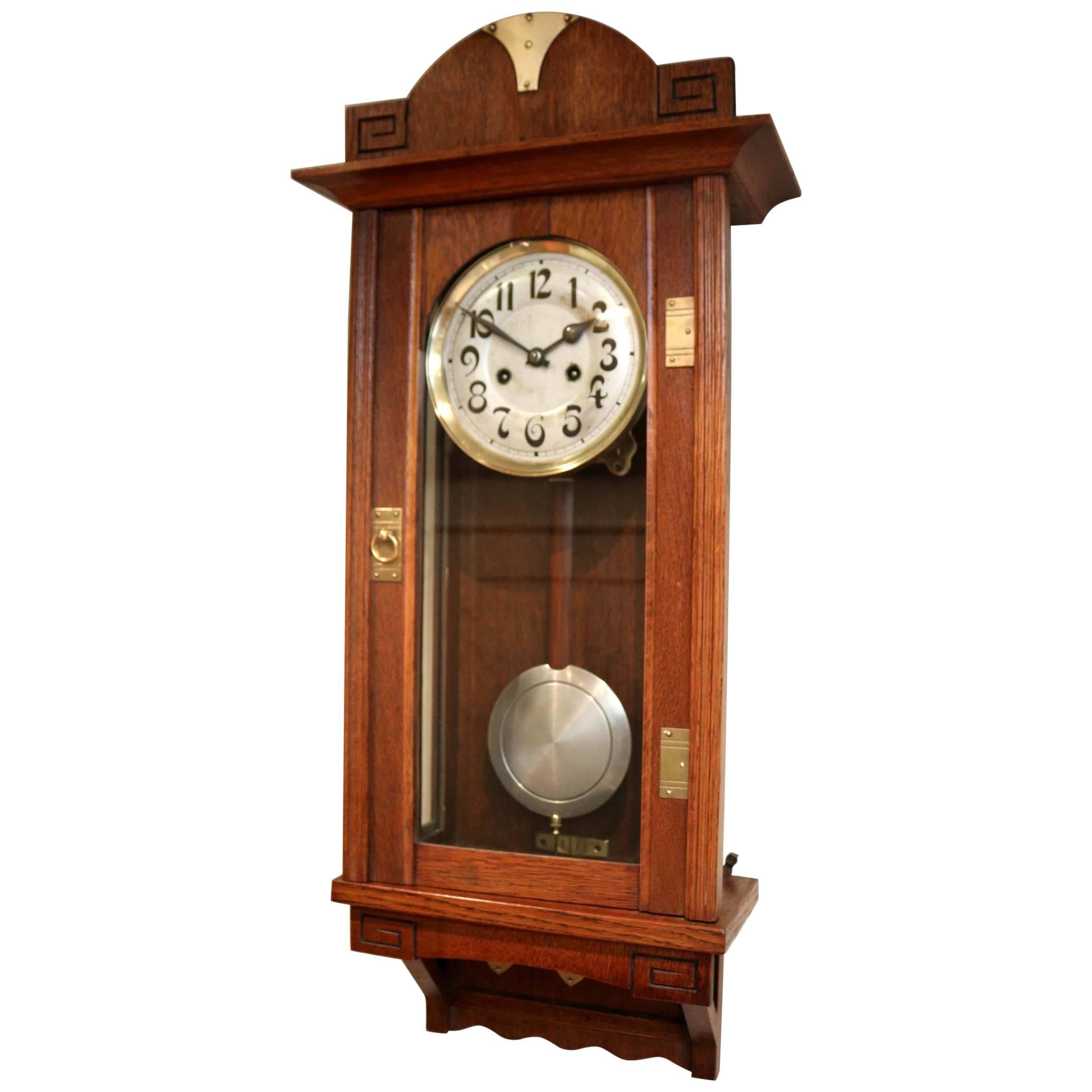Oak Arts & Crafts Striking Wall Clock For Sale