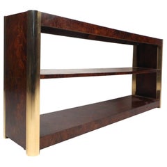 Mid-Century Modern Burl and Brass Console Table