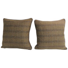 Pair of Vintage Wool Tweed Green and Brown Decorative Pillows