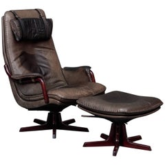 Leather and Rosewood Recliner and Ottoman